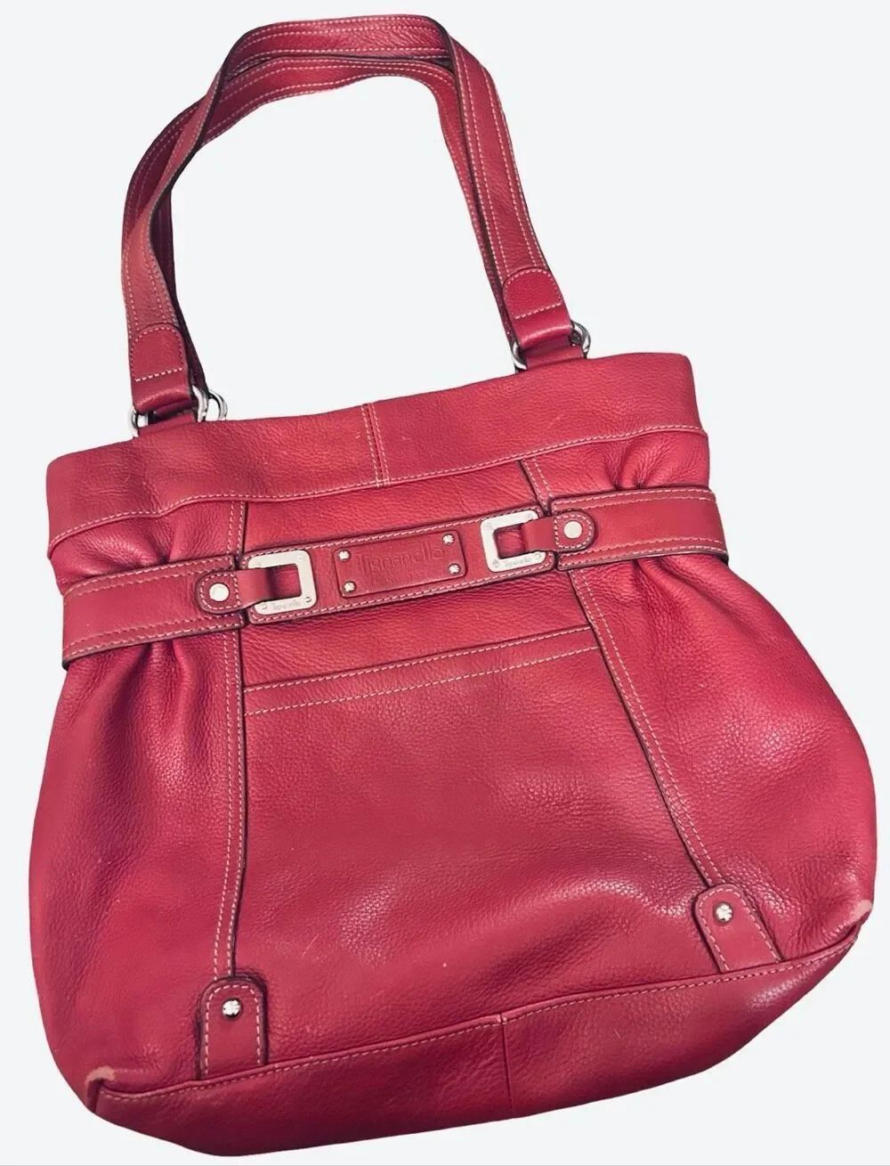 Tignanello Red Pebbled Leather Shoulder Bag